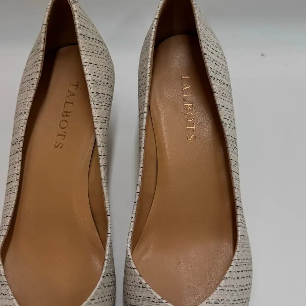 Talbots Women's Size 7 Textured Pointed Toe Pumps Ivory Tweed Kitten Heels